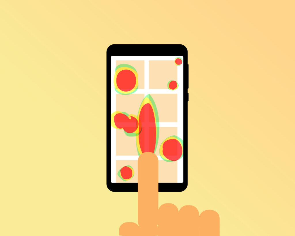スマホのページでヒートマップツールを利用しているイラスト