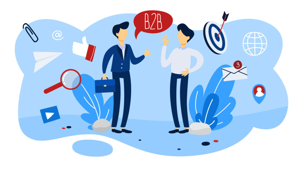 btobのマーケティングについて話している人たちのイラスト