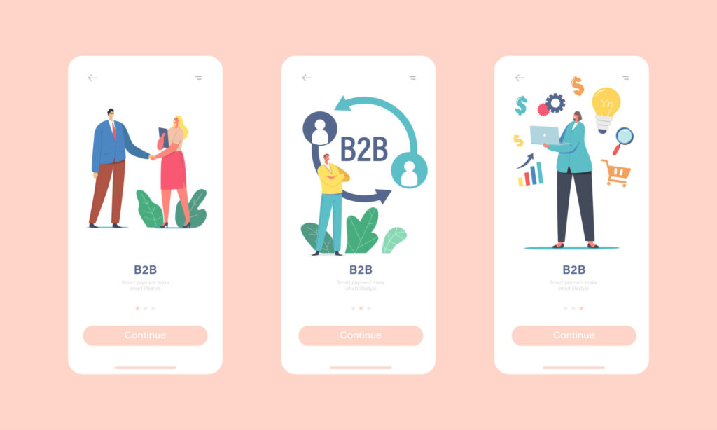 B2Bと書かれた3つのスマホの画面