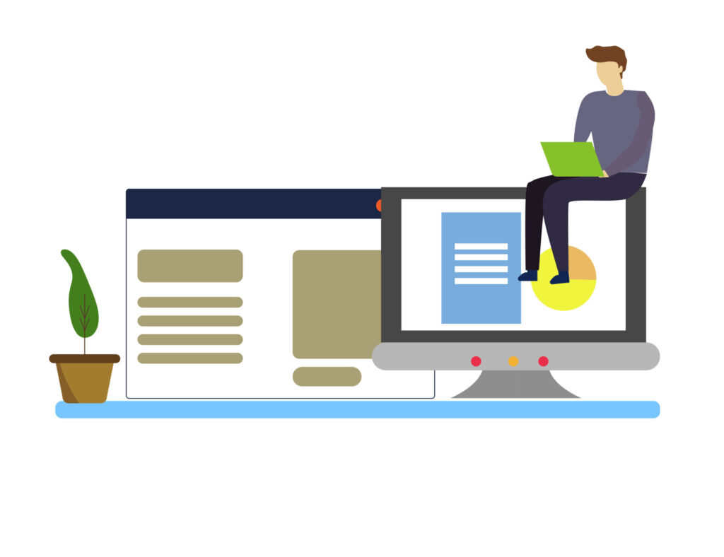 PCのサイトページを作成している男性のイラスト