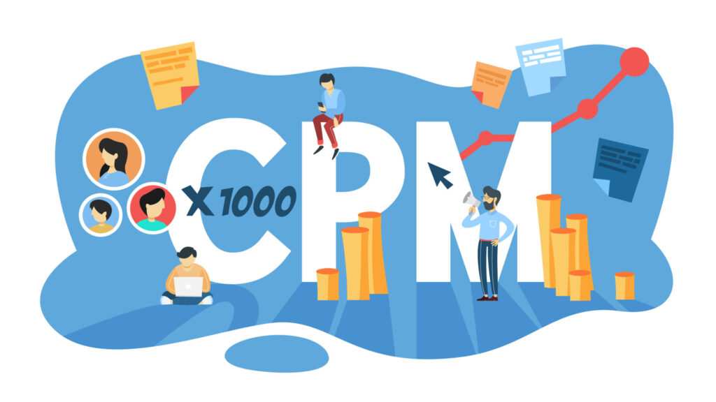 CPMの文字とグラフ資料と人が書かれたイラスト