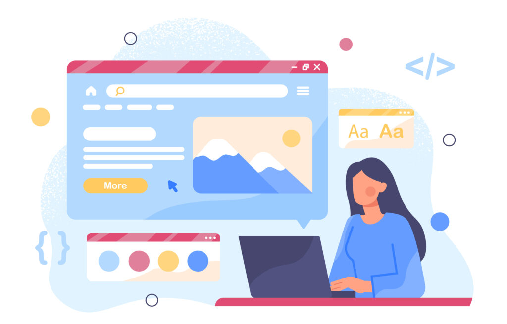 Webサイトを制作している女性のイラスト